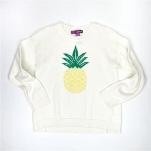 Aqua Sweater Girl’s Crew Neck Pineapple Size 5 Ivory Yellow Green Cotton